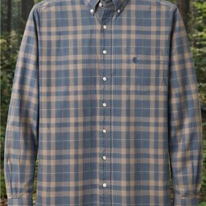 Timberland Plaid Button Down Shirt Mens Large Blue Tan Outdoor Workwear